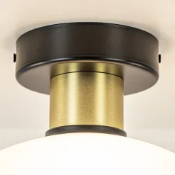 Straluma Plafondlamp zwart/goud met opaal glas 30 cm><noscript><img width=