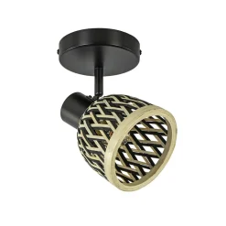 Straluma Plafondlamp/wandlamp zwart met bamboe kap verstelbaar> Wandlampen|Woonkamerlampen