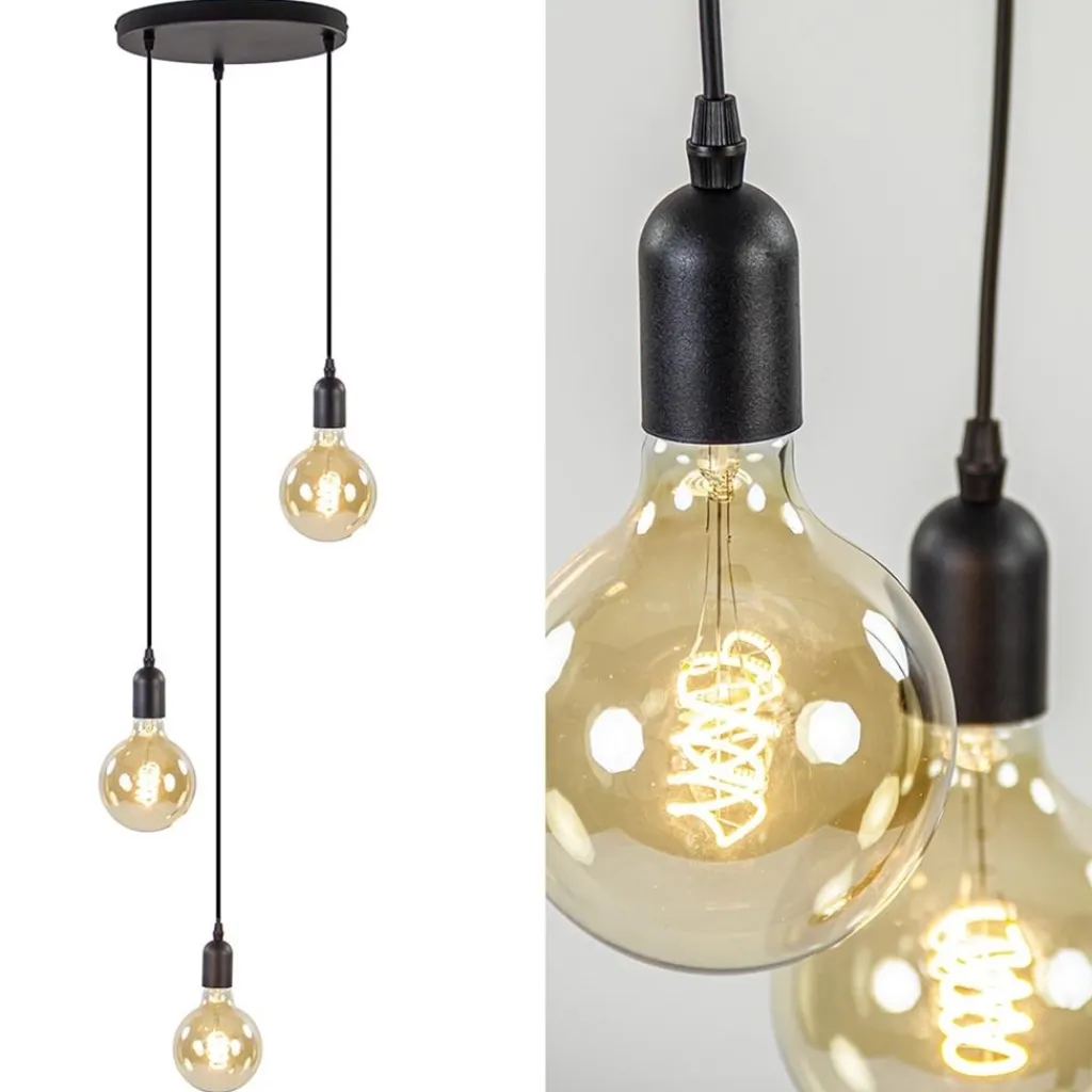 Straluma Plafondplaat rond zwart 3-lichts pendel ex.lb> Eettafellampen|Pendel Lampen