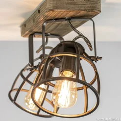 Straluma Plafondspot 2-L korf zwart/hout industr.> Kooilampen|Woonkamerlampen