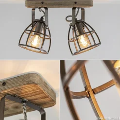 Straluma Plafondspot 2-L korf zwart/hout industr.><noscript><img width=