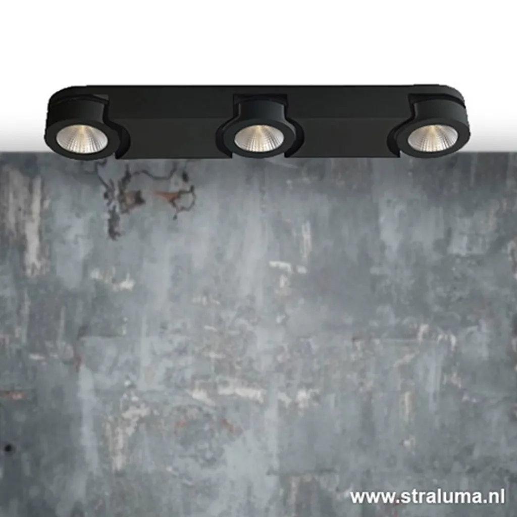 Straluma Plafondspot Montreal 3L balk zwart 3000k> Plafondlampen|Opbouwspots