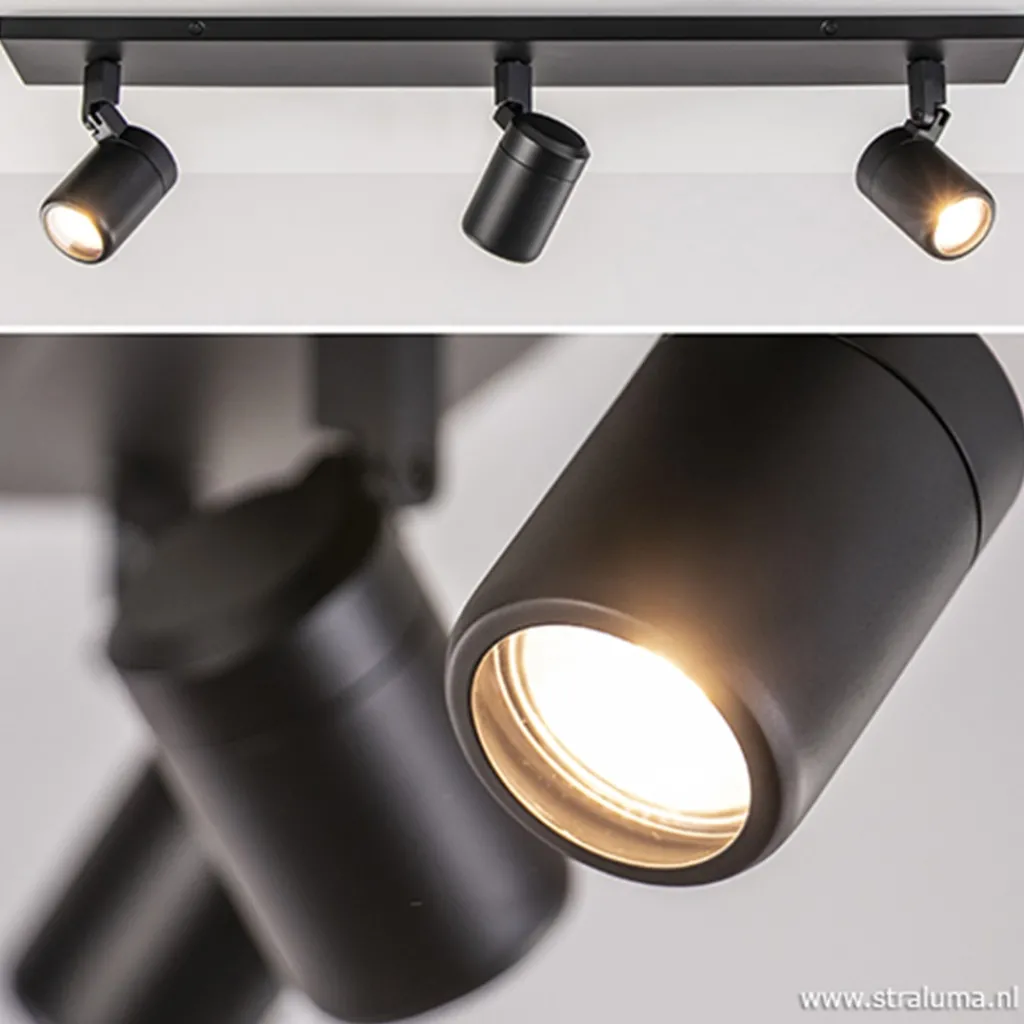 Straluma Plafondspot Rain 3L balk zwart gu10 IP44> Opbouwspots|Slaapkamerlampen