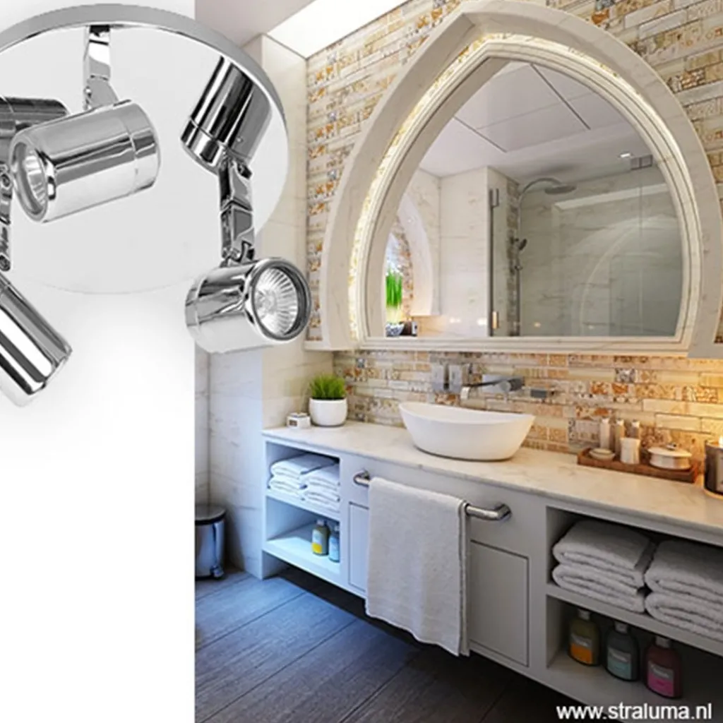 Straluma Plafondspot Rain 3l rond chroom IP44> Opbouwspots|Keukenverlichting