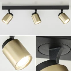 Straluma Plafondspot Razza 3l balk zwart/goud gu10></noscript> Plafondlampen|Opbouwspots
