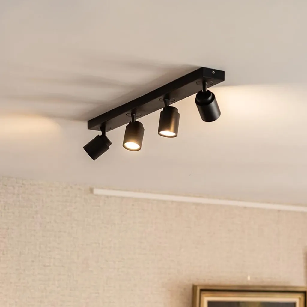 Straluma Plafondspot Razza 4L balk zwart gu10> Opbouwspots|Woonkamerlampen