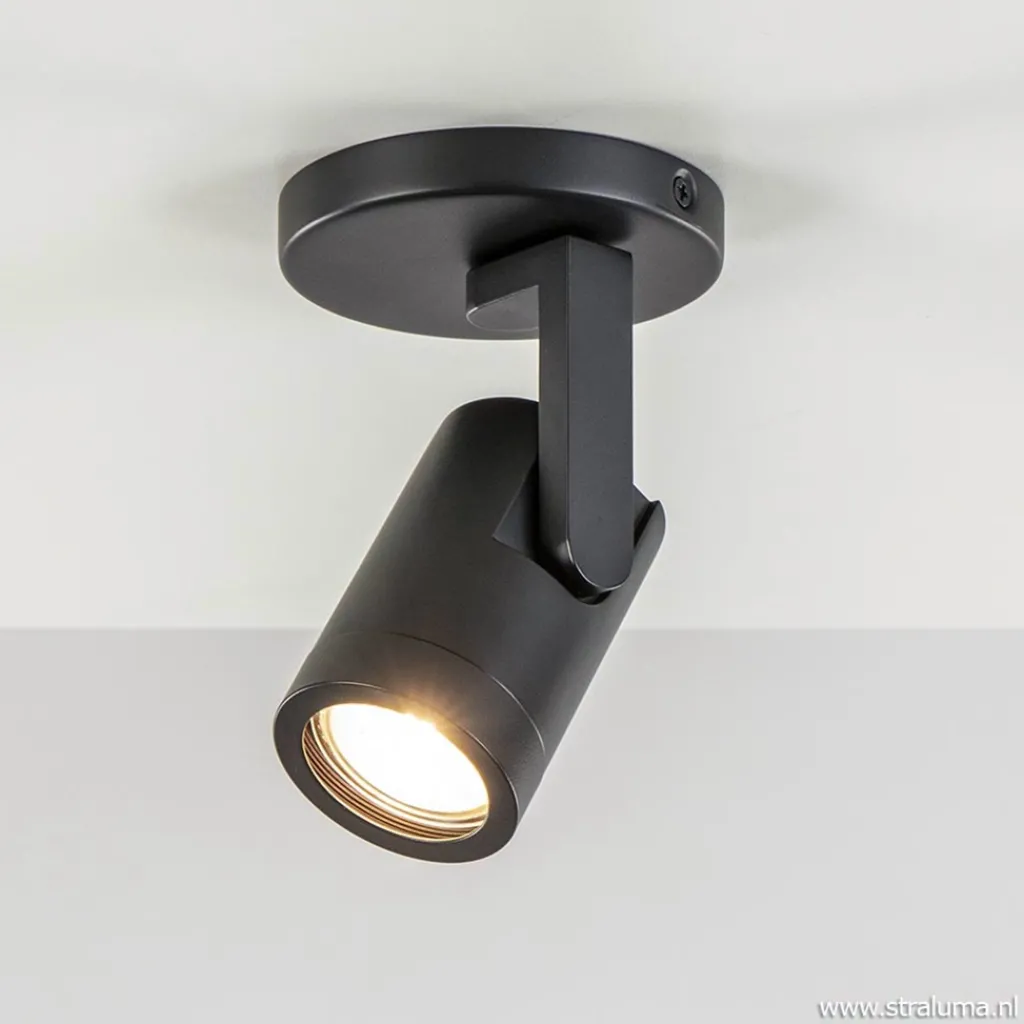 Straluma Plafondspot rond enkel zwart ex.gu10> Opbouwspots|Woonkamerlampen