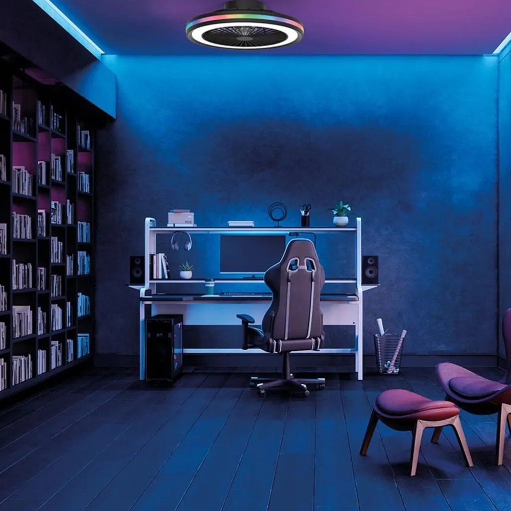 Straluma Plafondventilator zwart inclusief dimbaar LED en kleur> Plafondlampen|Plafondventilatoren met lamp