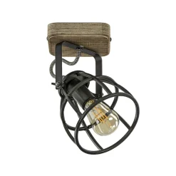 Straluma Plafond/wandlamp Matrix zwarte korf met hout> Wandlampen|Kooilampen