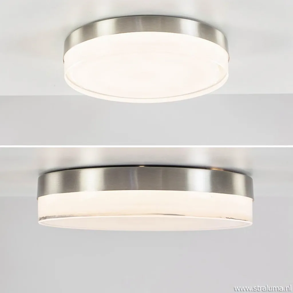 Straluma **Plafonniere nikkel opaal IP44 3-step d> Plafondlampen|Plafonnières