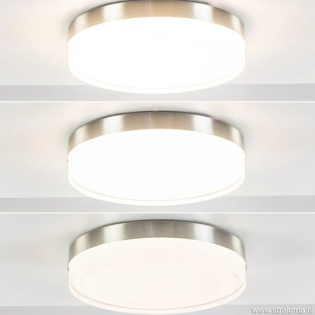 Straluma **Plafonniere nikkel opaal IP44 3-step d> Plafondlampen|Plafonnières