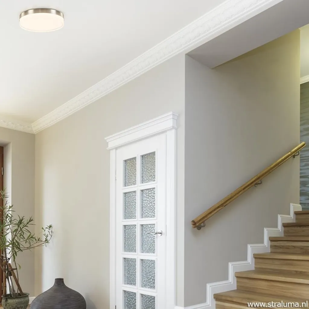 Straluma **Plafonniere nikkel opaal IP44 3-step d> Plafondlampen|Plafonnières