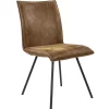 Straluma PU lederen eetkamerstoel camel met smalle zwarte pootjes> Eetkamerstoelen