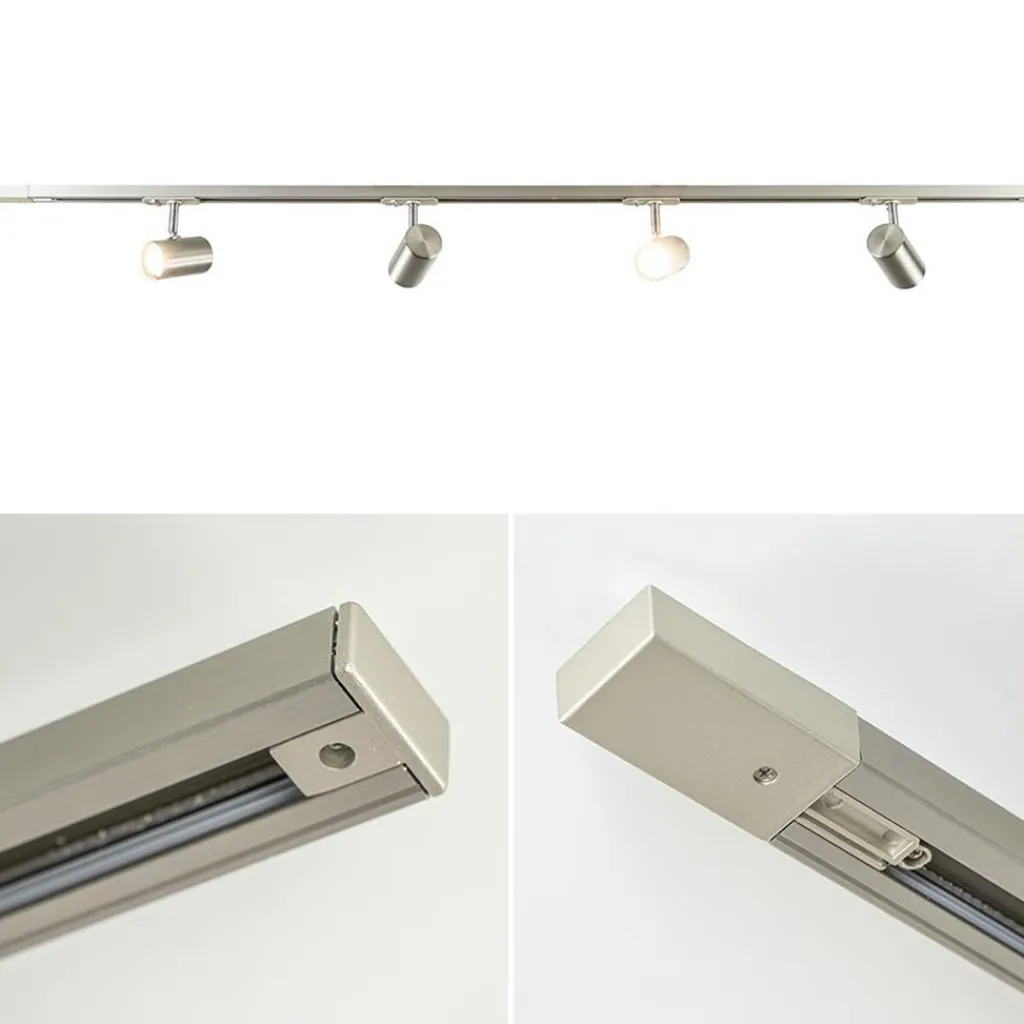 Straluma Railsysteem 1,5m nikkel met 4 verstelbare spots> Opbouwspots|Woonkamerlampen