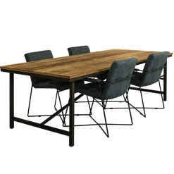 Straluma Rechthoekige eettafel oud teak hout met zwart metalen poot></noscript> Eettafels