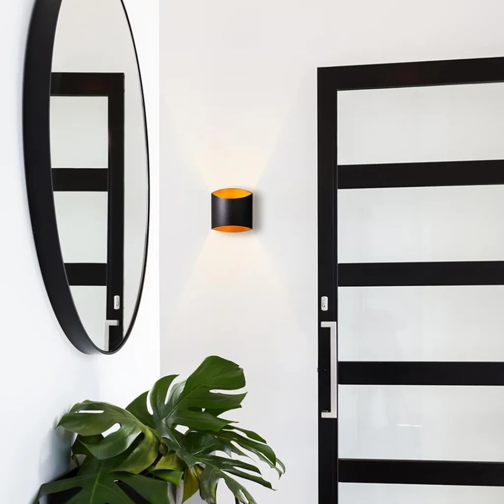 Straluma Rechthoekige wandlamp mat zwart met goud> Woonkamerlampen|Slaapkamerlampen