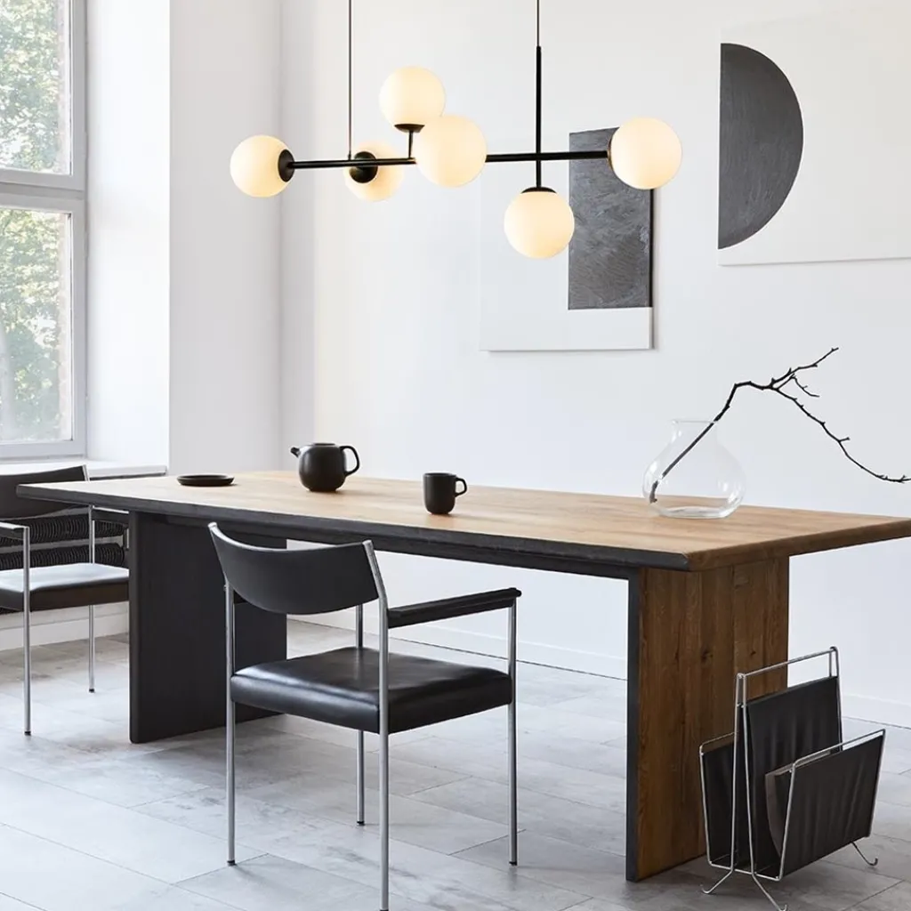 Straluma Retro eettafel hanglamp zwart met witte glazen bollen> Eettafellampen|Eetkamerverlichting