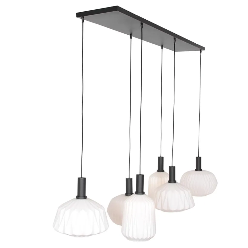Straluma Retro 6-lichts hanglamp opaal glas met relief> Eettafellampen|Eetkamerverlichting