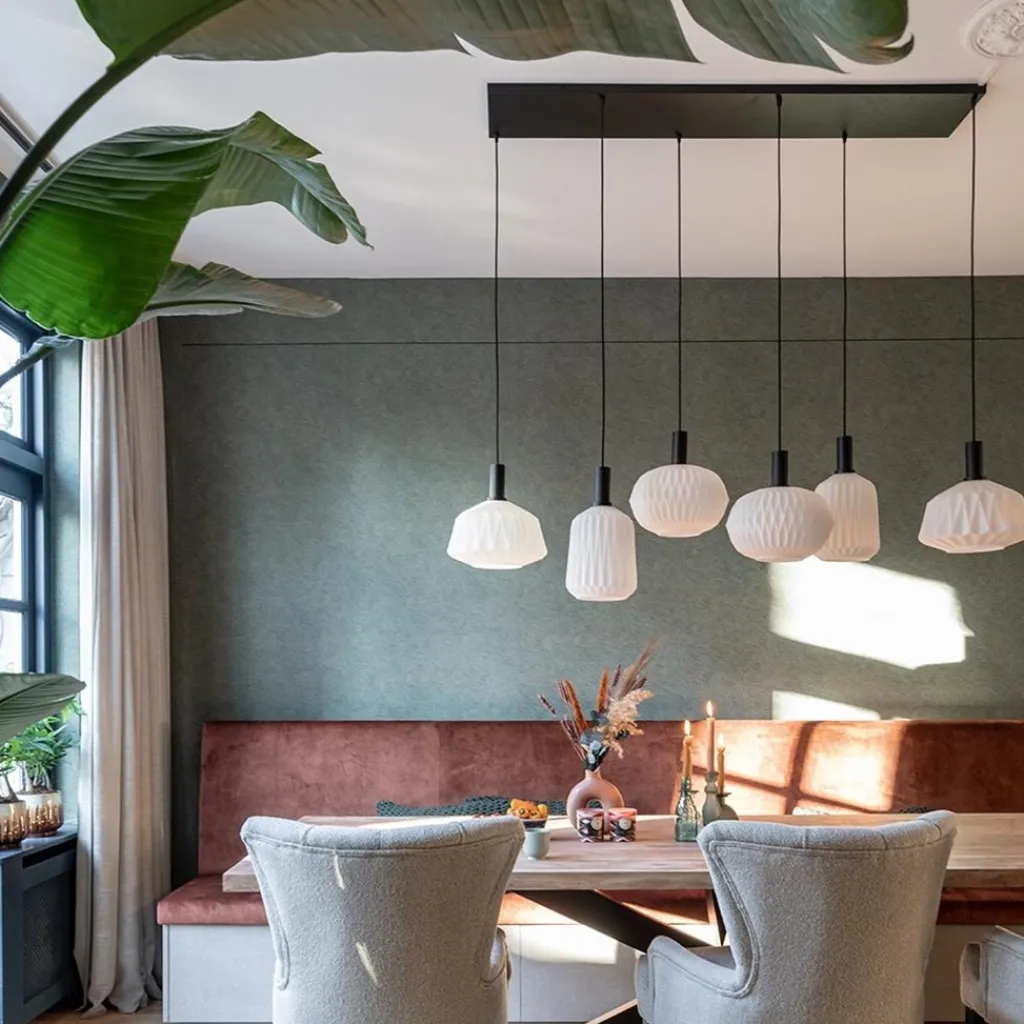 Straluma Retro 6-lichts hanglamp opaal glas met relief> Eettafellampen|Eetkamerverlichting