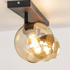 Straluma Retro plafondlamp zwart met amber glas verstelbaar><noscript><img width=