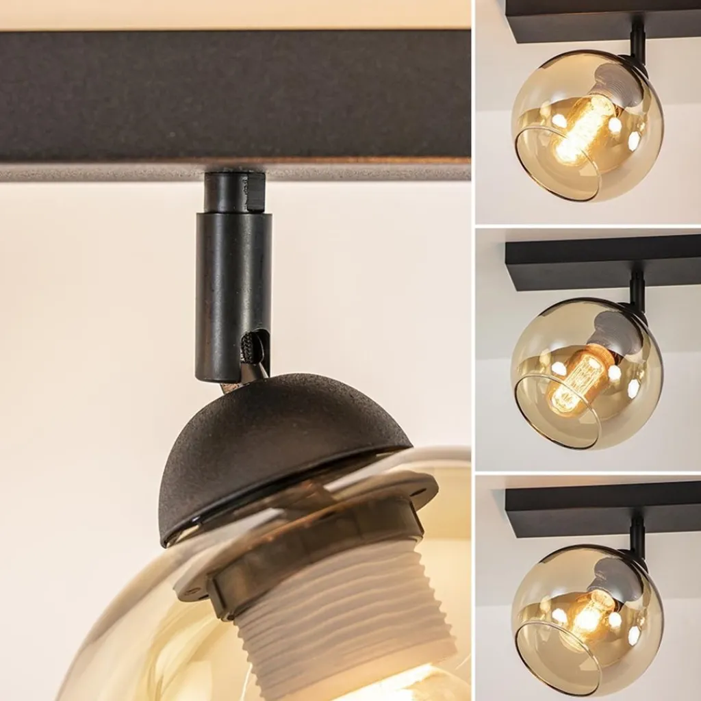 Straluma Retro plafondlamp zwart met amber glas verstelbaar> Woonkamerlampen|Slaapkamerlampen