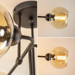 Straluma Retro plafondlamp zwart met amber glas 6-lichts><noscript><img width=