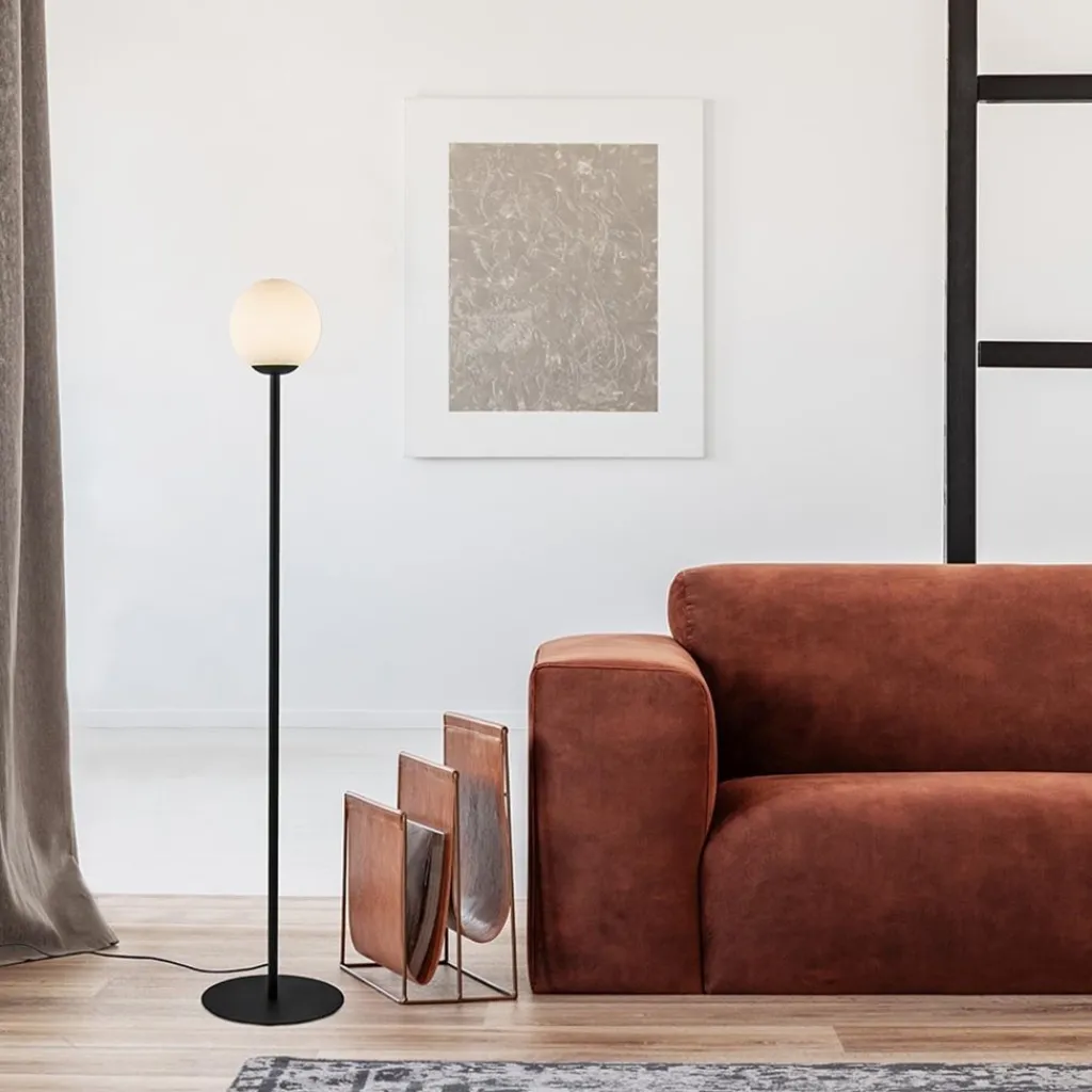 Straluma Retro vloerlamp mat zwart met witte glazen bol> Vloerlampen|Retro Verlichting