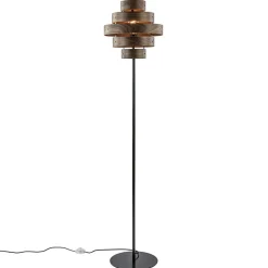 Straluma Retro vloerlamp zwart met walnoot houten kap> Woonkamerlampen|Slaapkamerlampen
