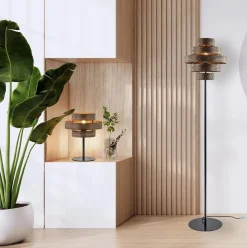 Straluma Retro vloerlamp zwart met walnoot houten kap><noscript><img width=