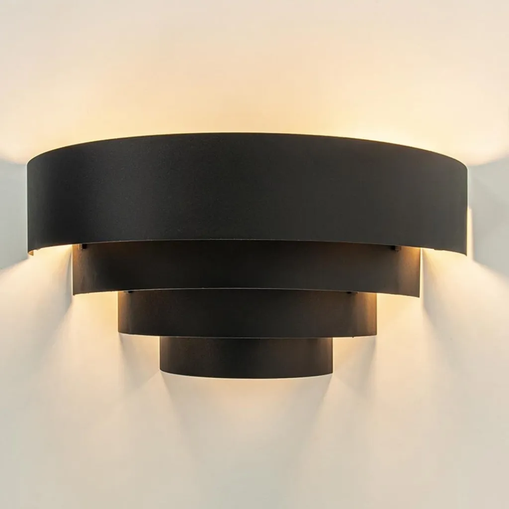 Straluma Robuuste wandlamp zwarte ringen> Woonkamerlampen|Slaapkamerlampen