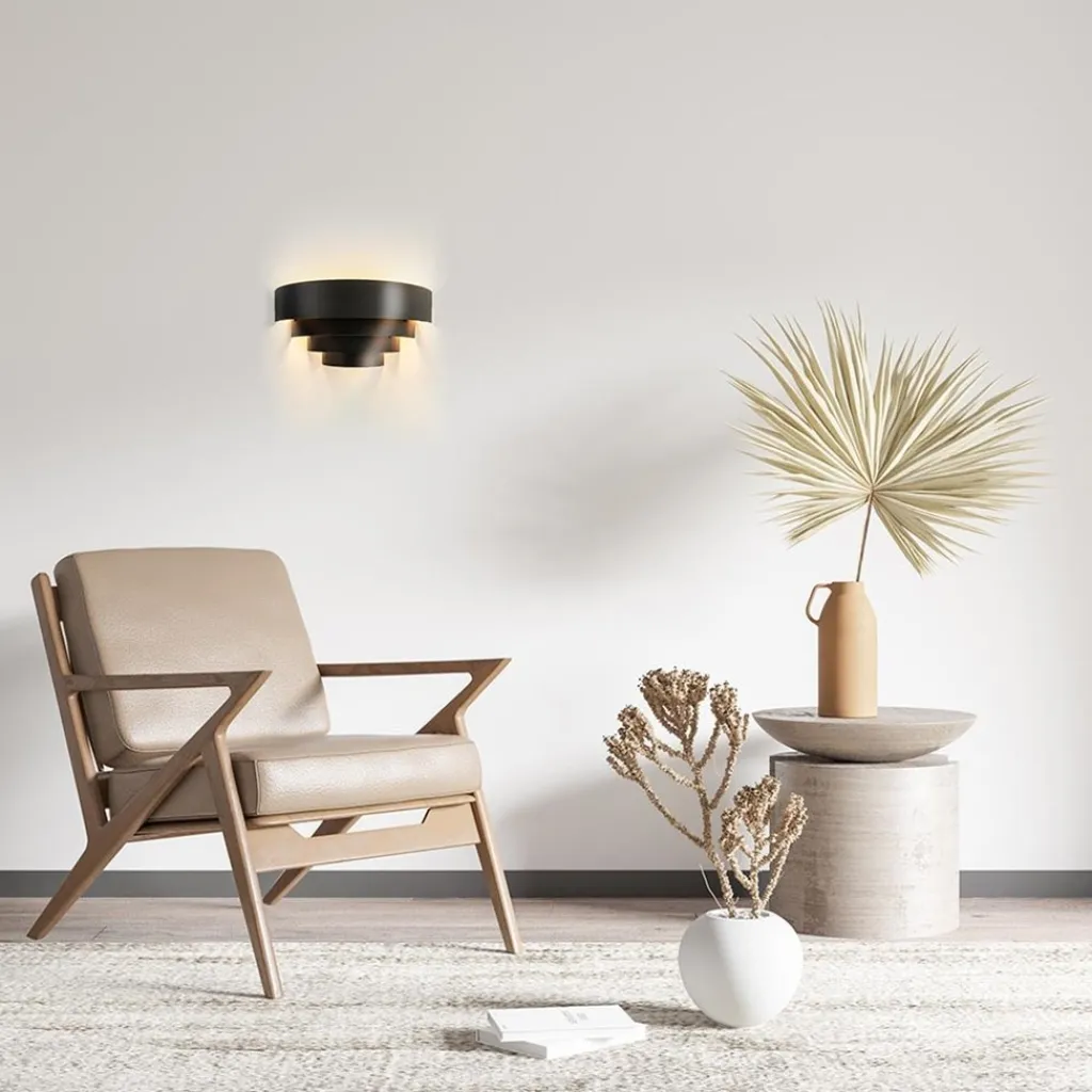 Straluma Robuuste wandlamp zwarte ringen> Woonkamerlampen|Slaapkamerlampen