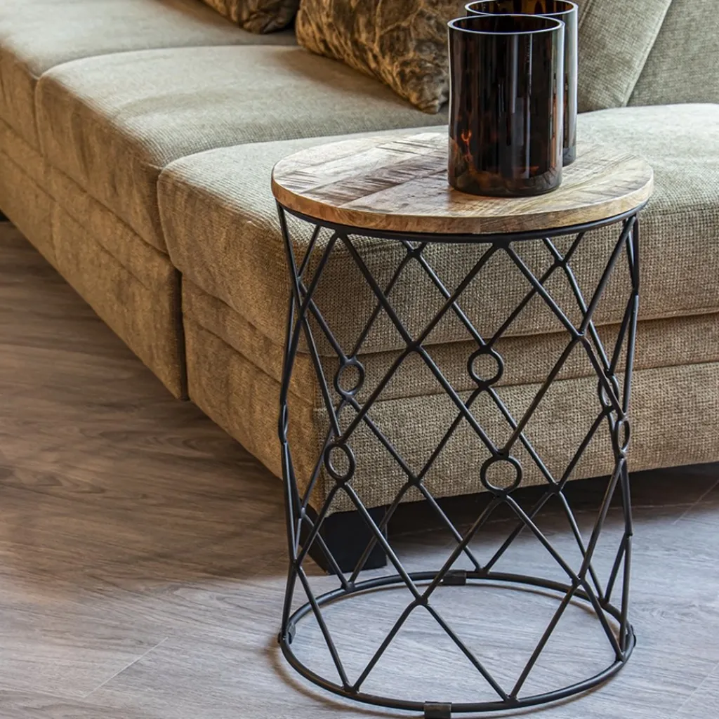 Straluma Ronde bijzettafel mangohout met zwart metaal> Bijzettafels