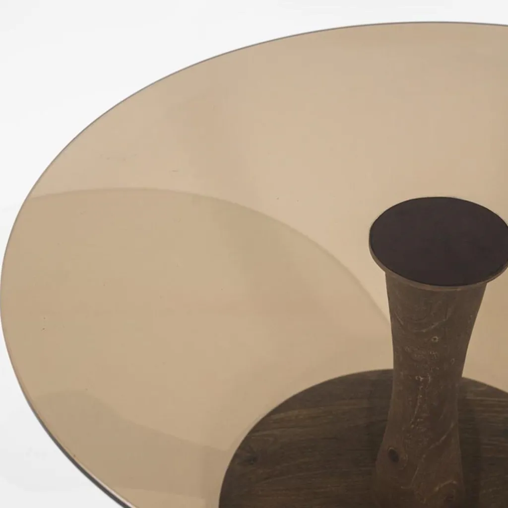 Straluma Ronde eetkamertafel bruin glas met mango houten poot> Eettafels