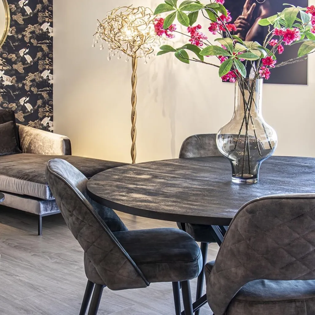 Straluma Ronde eettafel zwart mangohout met zwarte poot> Eettafels