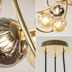 Straluma Ronde hanglamp goud met amber en smoke glas></noscript> Hanglampen|Eettafellampen