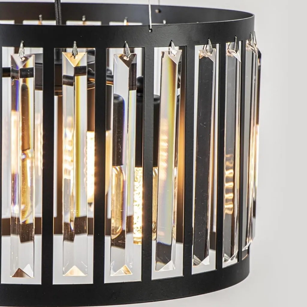 Straluma Ronde hanglamp mat zwart met kristalglas> Keukenverlichting|Eetkamerverlichting