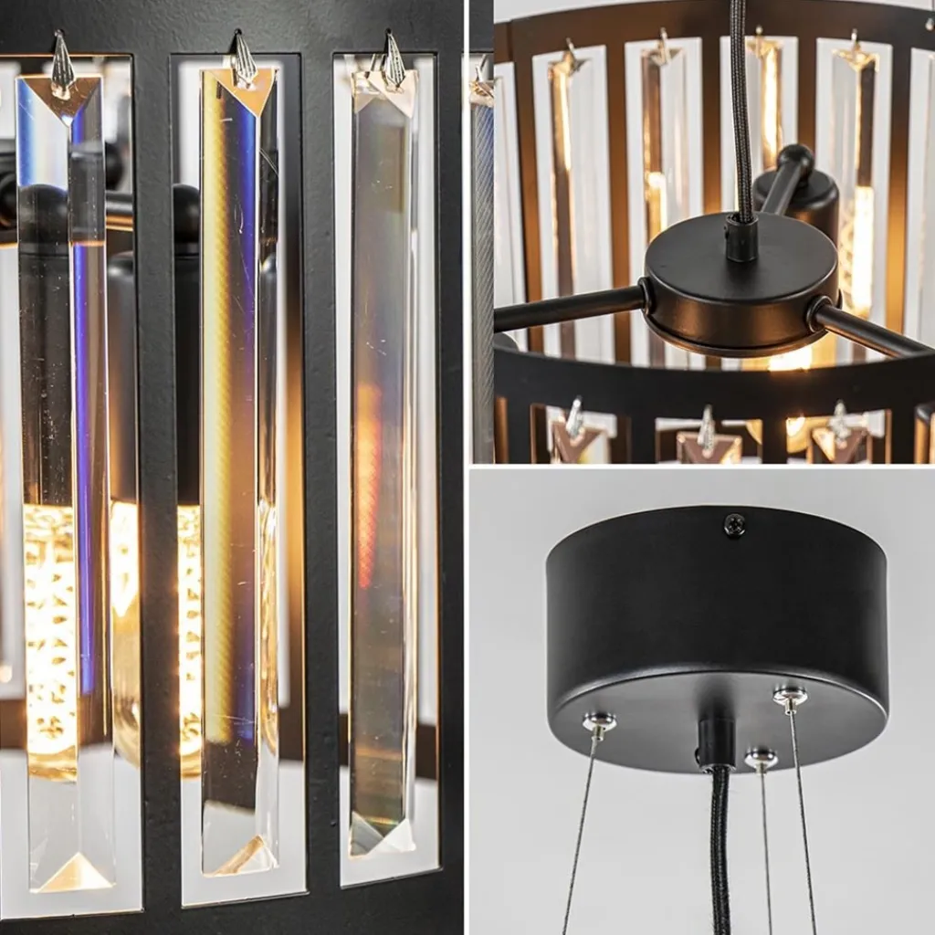 Straluma Ronde hanglamp mat zwart met kristalglas> Keukenverlichting|Eetkamerverlichting