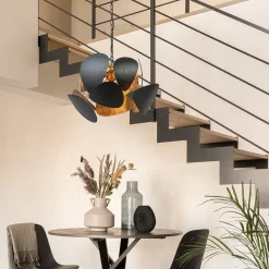 Straluma Ronde hanglamp textured black met ambachtelijk brons></noscript> Hanglampen|Eettafellampen