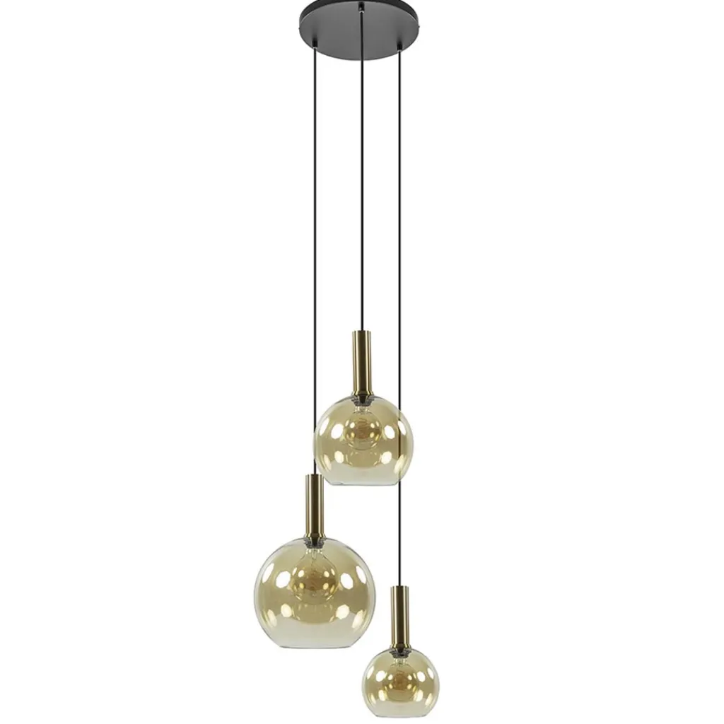 Straluma Ronde hanglamp zwart/goud met amber glas> Eettafellampen|Pendel Lampen