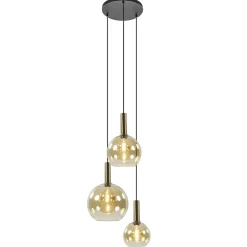 Straluma Ronde hanglamp zwart/goud met amber glas> Eettafellampen|Pendel Lampen