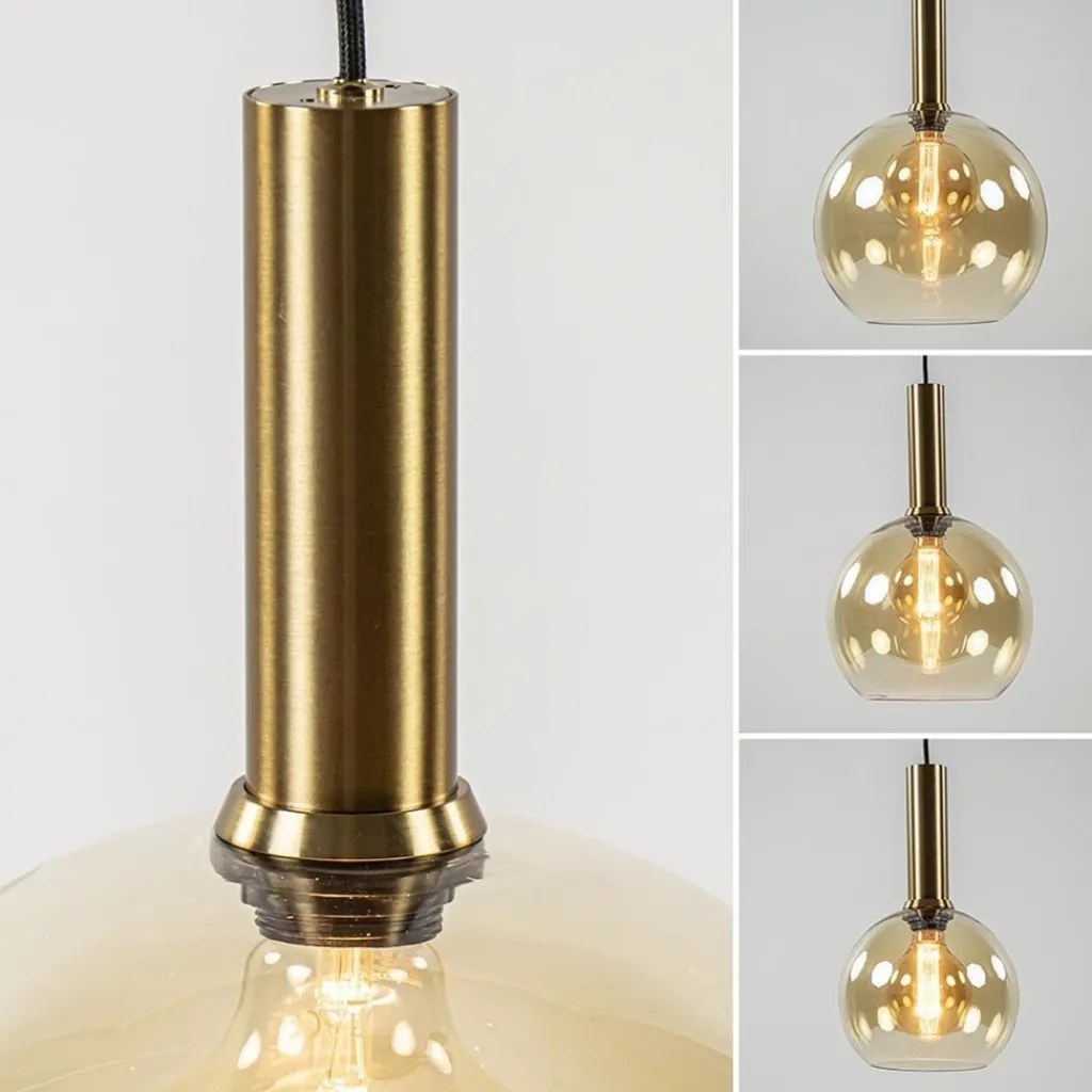 Straluma Ronde hanglamp zwart/goud met amber glas> Eettafellampen|Pendel Lampen