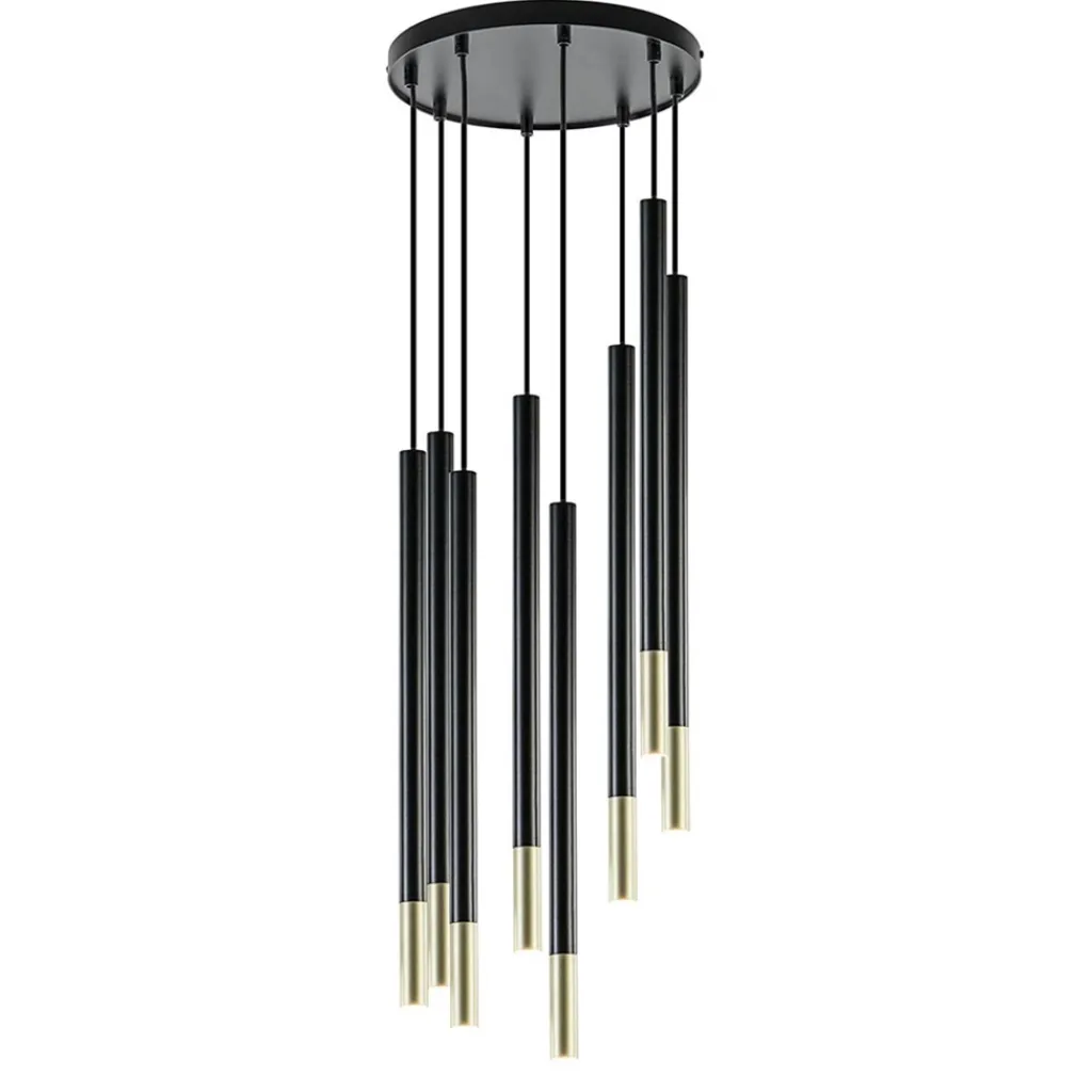 Straluma Ronde 8-lichts hanglamp cilinders zwart goud> Keukenverlichting|Halverlichting