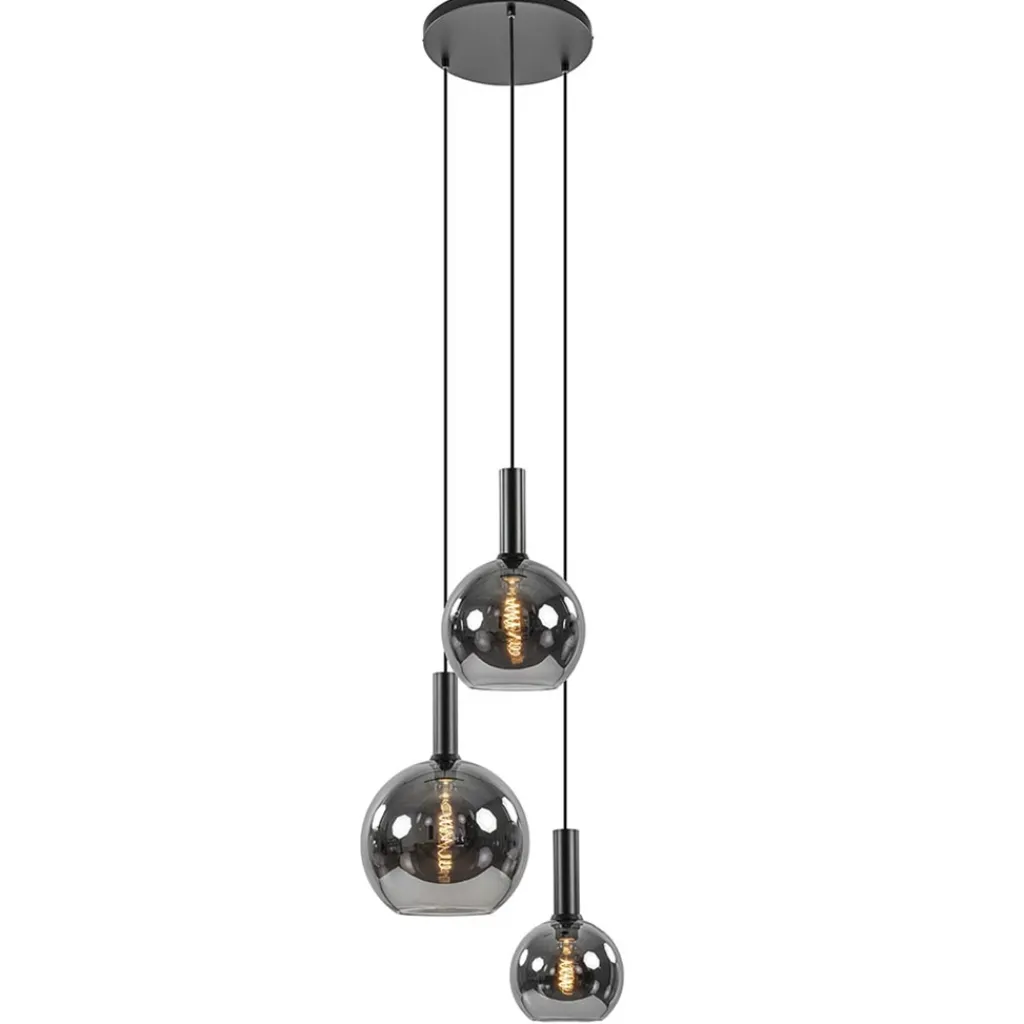 Straluma Ronde 3-lichts hanglamp met diverse smoke glazen kappen> Eettafellampen|Pendel Lampen