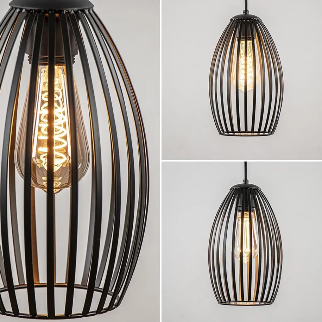 Straluma Ronde 3-lichts hanglamp met draadkappen mat zwart> Draadlampen|Industriële Verlichting