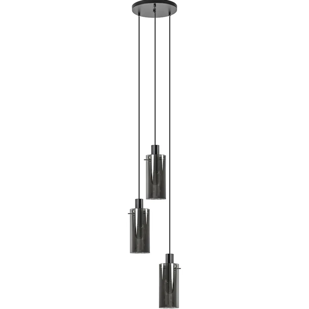Straluma Ronde 3-lichts hanglamp met cilinder smoke glas> Eettafellampen|Pendel Lampen