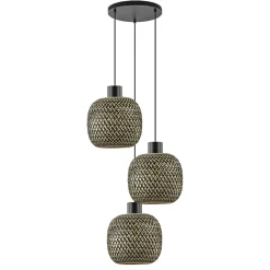 Straluma Ronde 3-lichts hanglamp zwart met bamboe kappen> Eettafellampen|Landelijke Verlichting