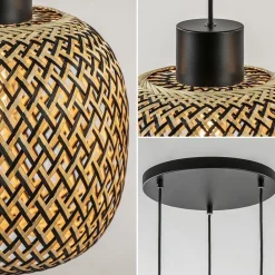 Straluma Ronde 3-lichts hanglamp zwart met bamboe kappen><noscript><img width=
