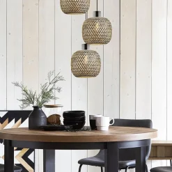 Straluma Ronde 3-lichts hanglamp zwart met bamboe kappen><noscript><img width=