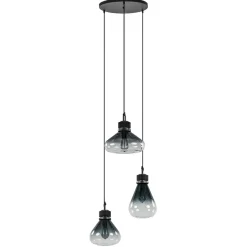 Straluma Ronde 3-lichts hanglamp zwart met smoke/helder glas> Eettafellampen|Keukenverlichting