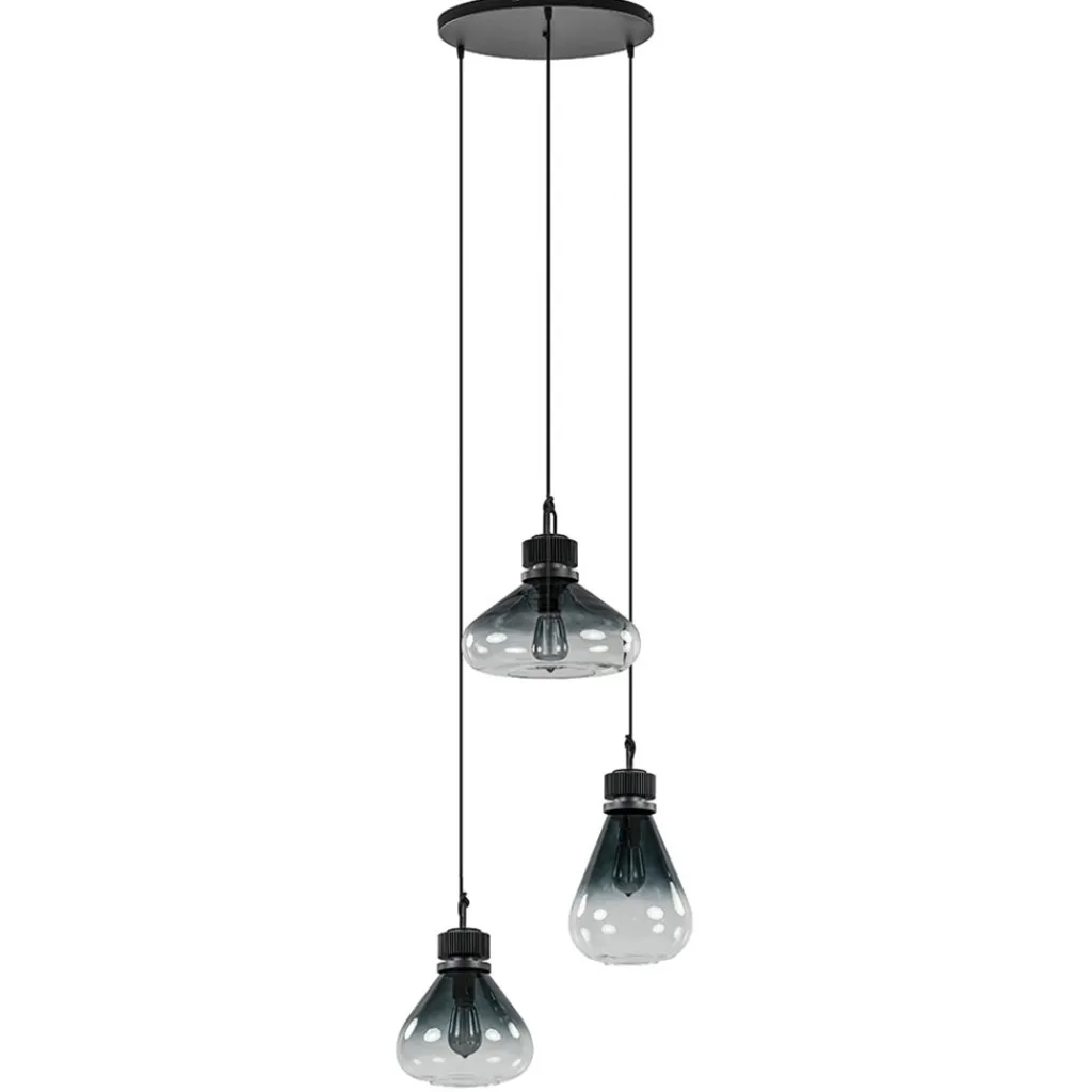 Straluma Ronde 3-lichts hanglamp zwart met smoke/helder glas> Eettafellampen|Keukenverlichting